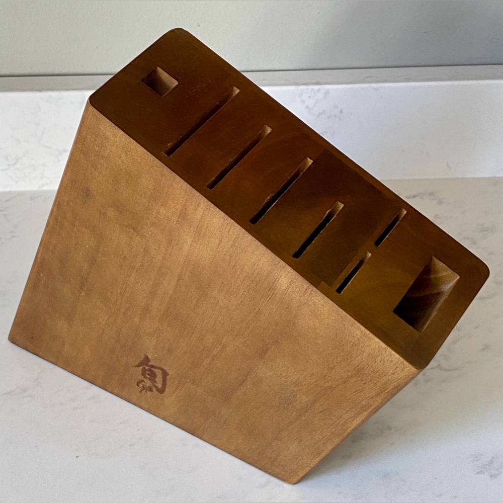 Shun Modern Slim Asymmetrical Walnut 8 Slot Wooden Kitchen Chef Knife Block Only
